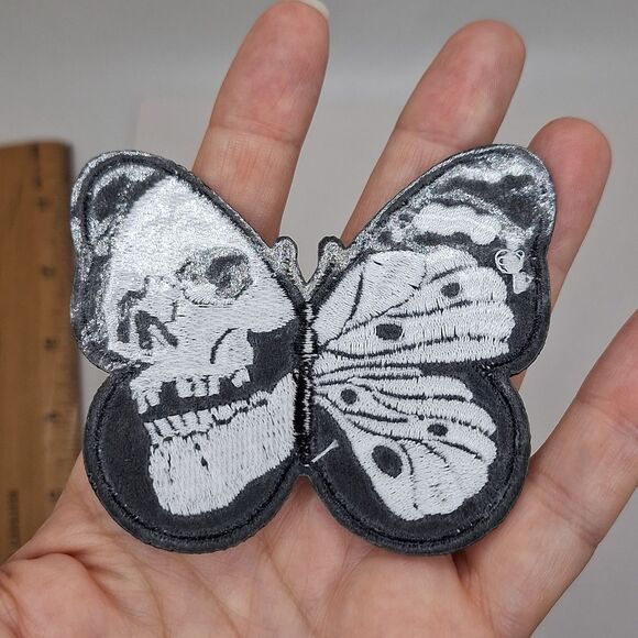 Skull butterfly patch iron on wearable art accessory - Picture 2 of 4